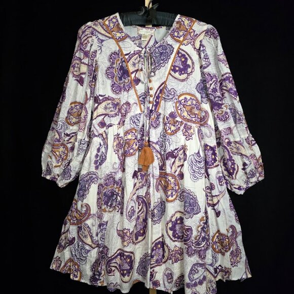 NWT BAND OF THE FREE Purple Paisley Long Sleeve Mini Dress M - Picture 2 of 15